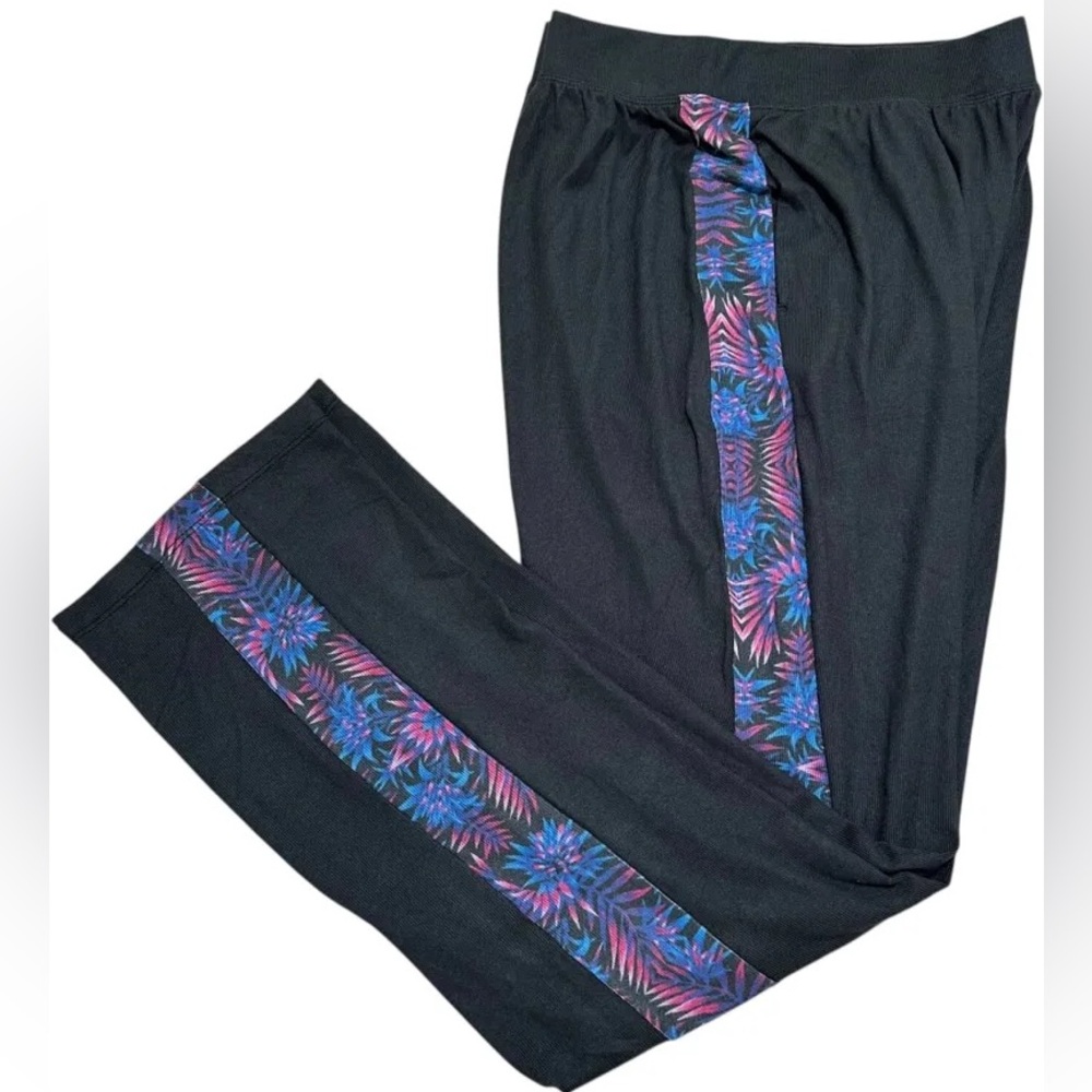 Retreat by Rhonda Shear Knit Lounge Pant -Black/Tropical Floral Panel- size 3x